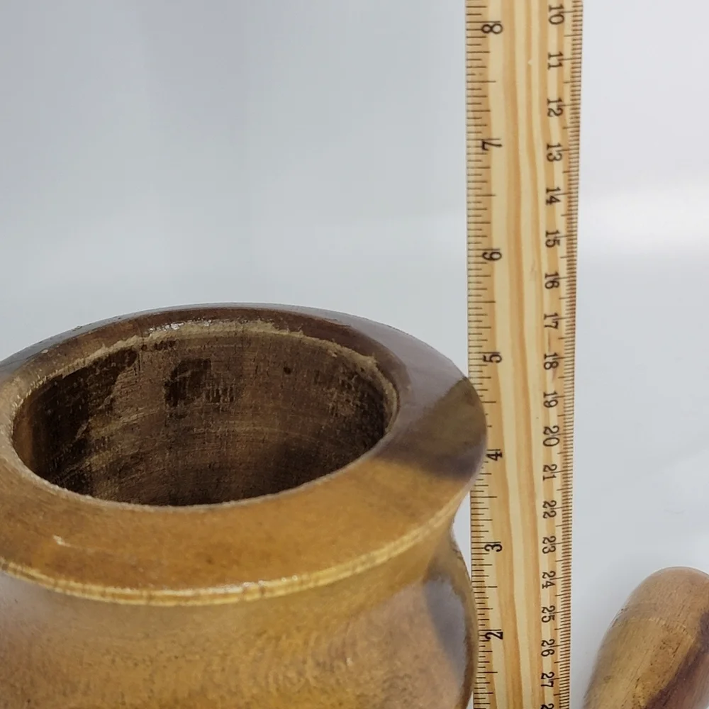 Unique Wood Mortar Pestle Set Herb Spice Grind Crush Pill Apothecary